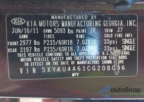 2012 Kia Sorento Ex from USA, damaged, VIN 5XYKU4A61CG208006